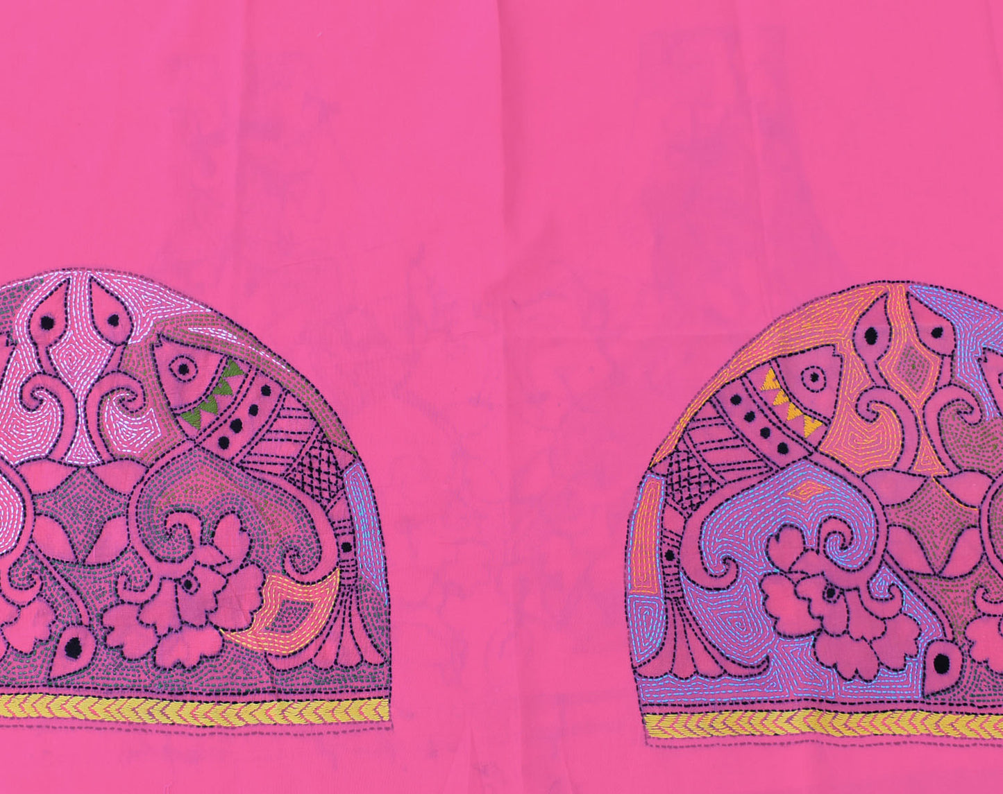 Cotton Blouse fabric with Hand Nakkshi Kantha work