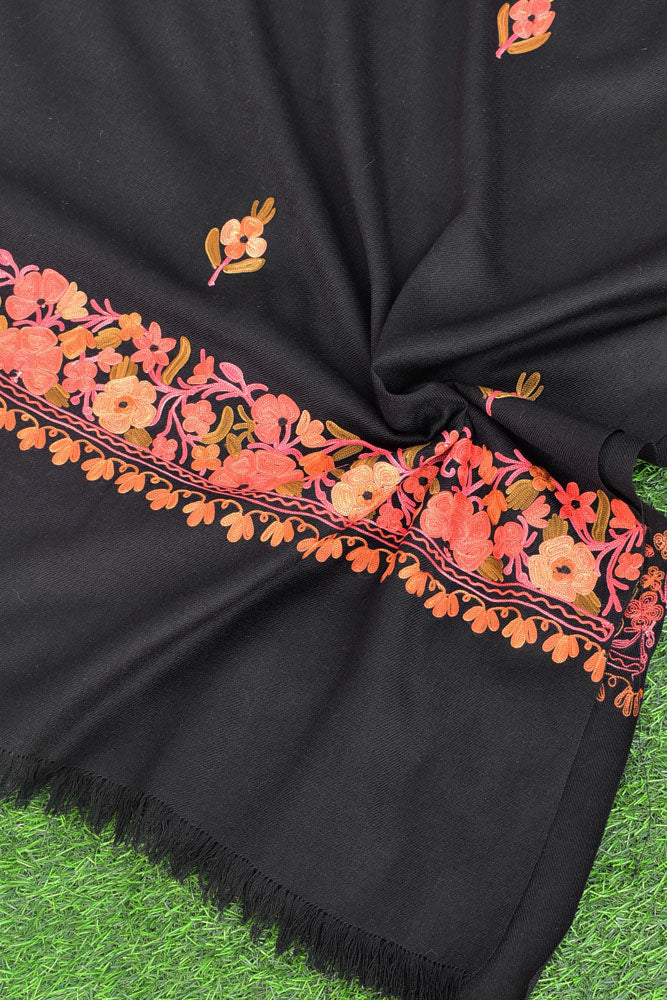 Elegant , Fine & Soft Semi Pashmina Woolen Stole with Aari work Embroidery