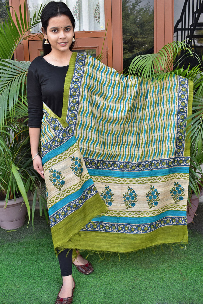 Geecha Silk Dupatta with Hand Block print
