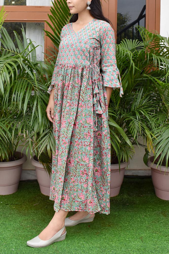 Beautiful Long Cotton Dress/ Kurti with side tie up strings Size - 36, 38, 40, 42
