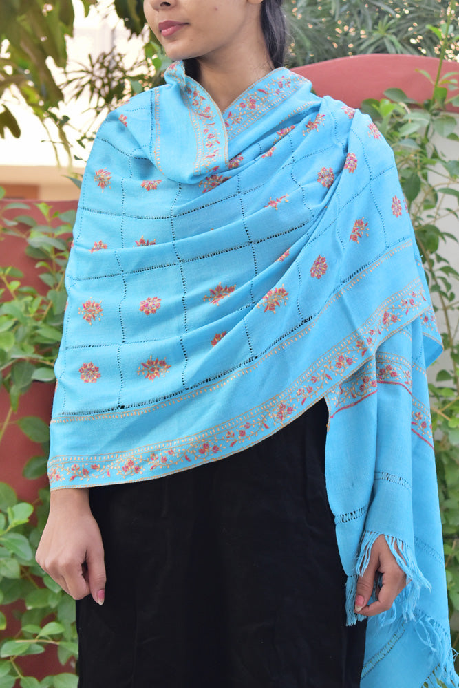 Intricate Kashmiri Sozni Hand Embroidery & Cutwork Work Woolen Stole