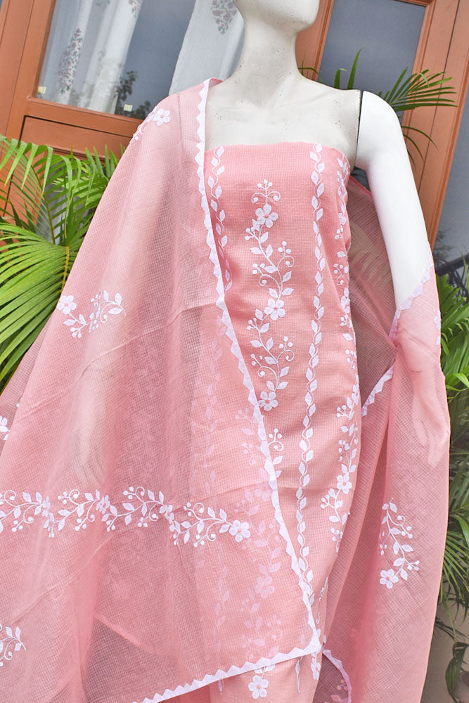 Elegant Kota Unstitched Kurta & Dupatta set with Intricate Hand done Phool patti work