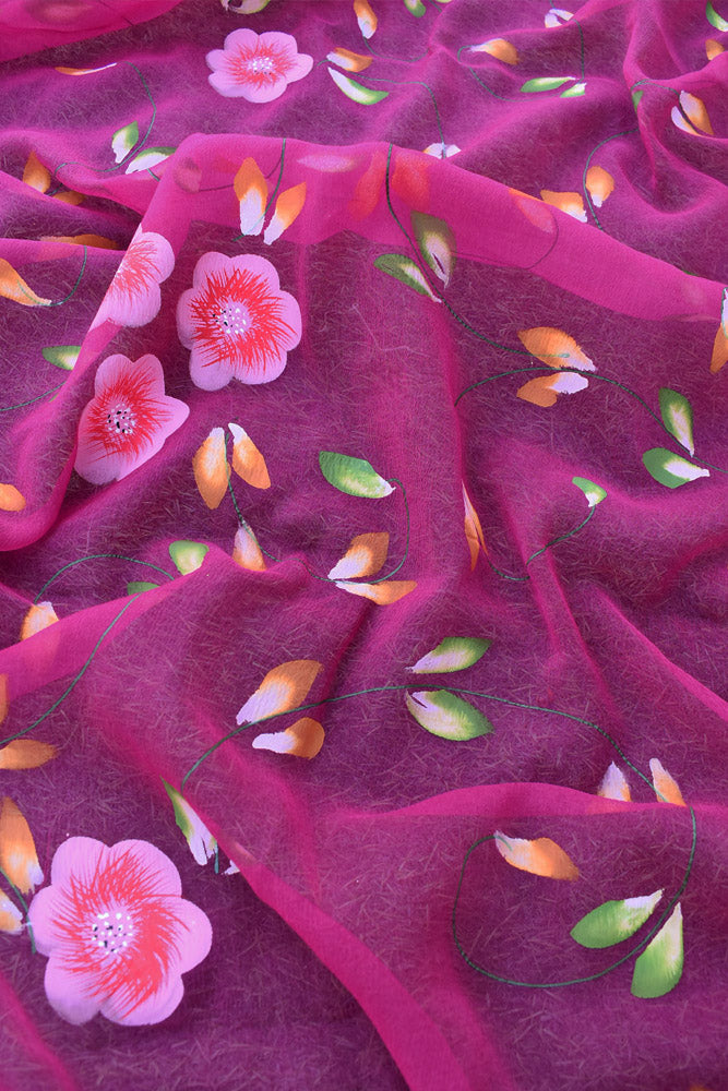 Prakriti : Beautiful Chiffon Saree with Hand Painted Floral Motifs