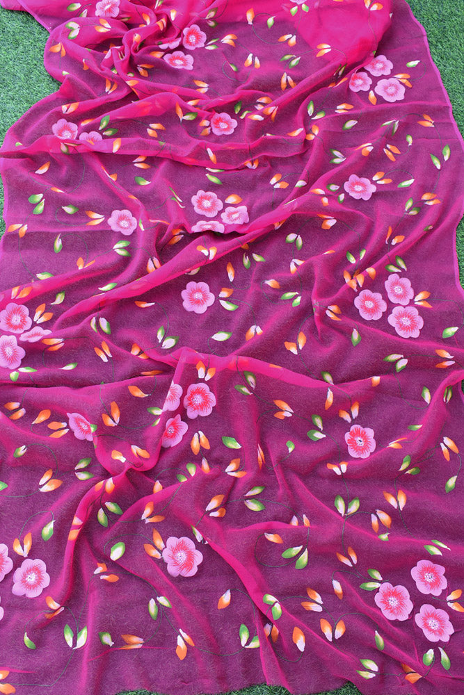 Prakriti : Beautiful Chiffon Saree with Hand Painted Floral Motifs