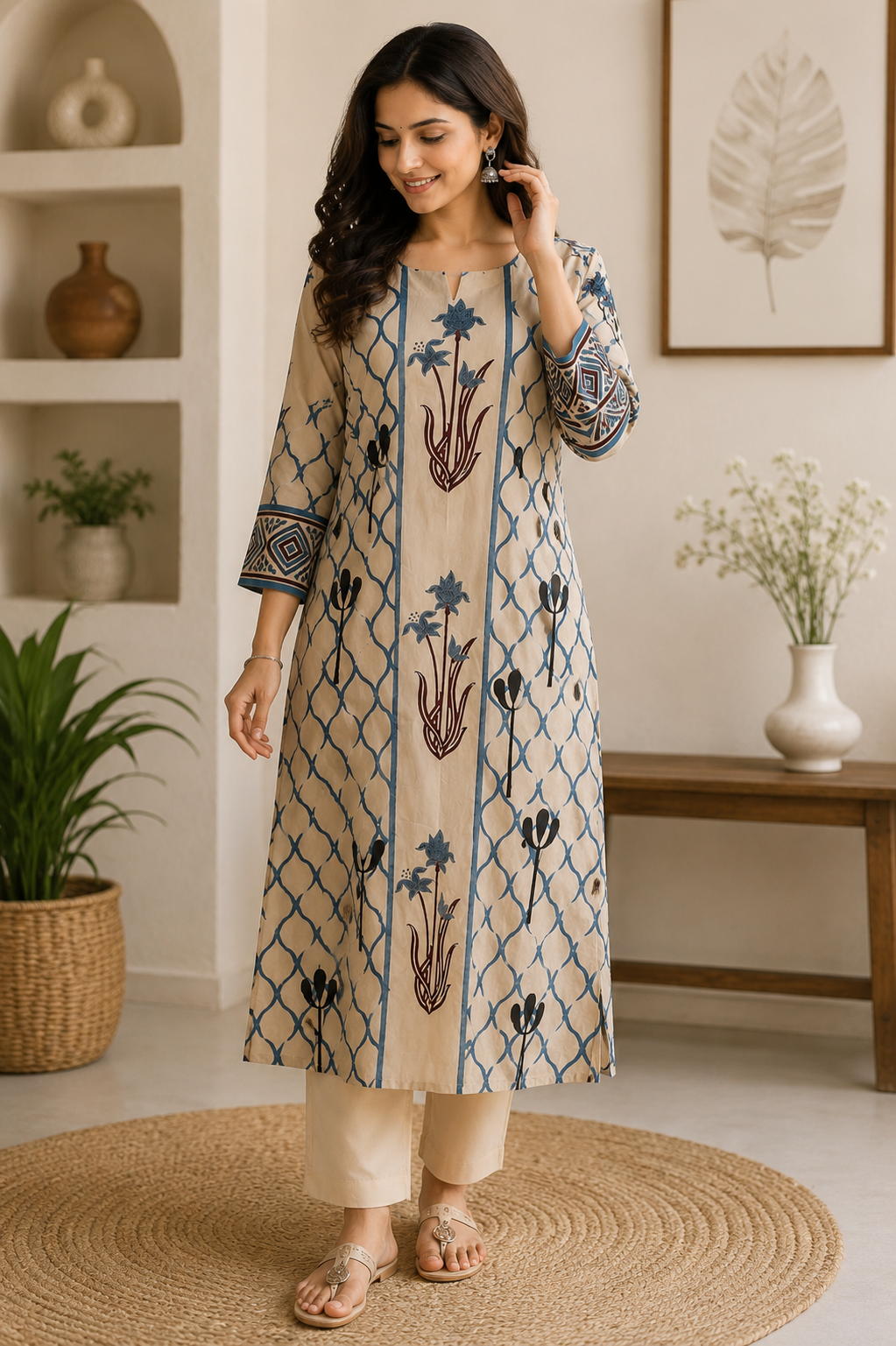 Designer Ajrakh Hand Block Printed cotton Kurta - Size 38 to 46 ( all sizes)