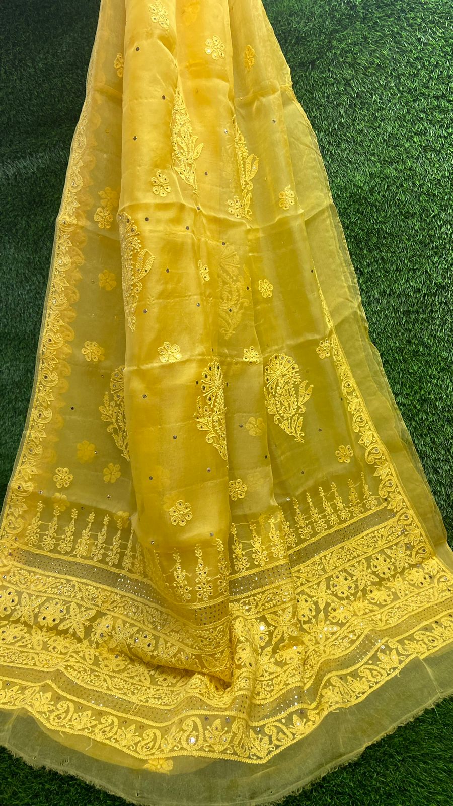 Lucknowi Chikan & Muqaish work Soft pure Organza silk Saree with blouse