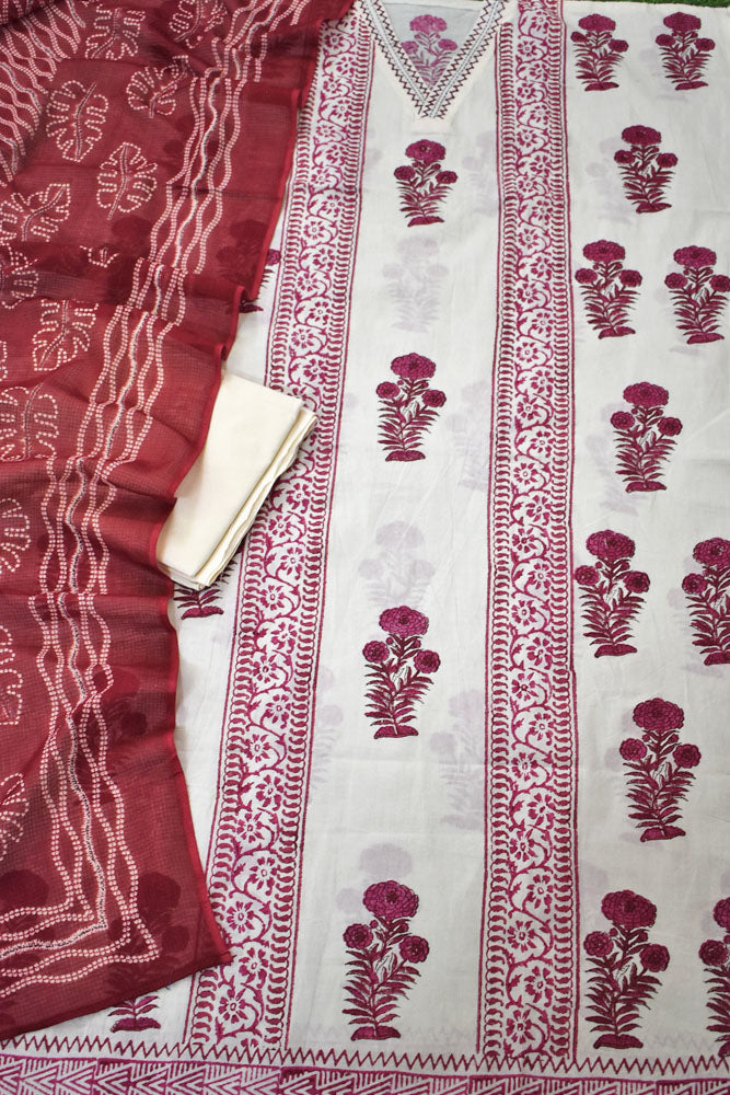 Designer Cotton suits with placement prints & Kota dupatta