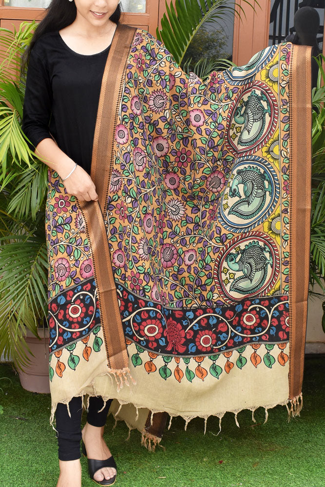 Beautiful Bangalore Cotton Silk Pen Kalamkari Dupatta