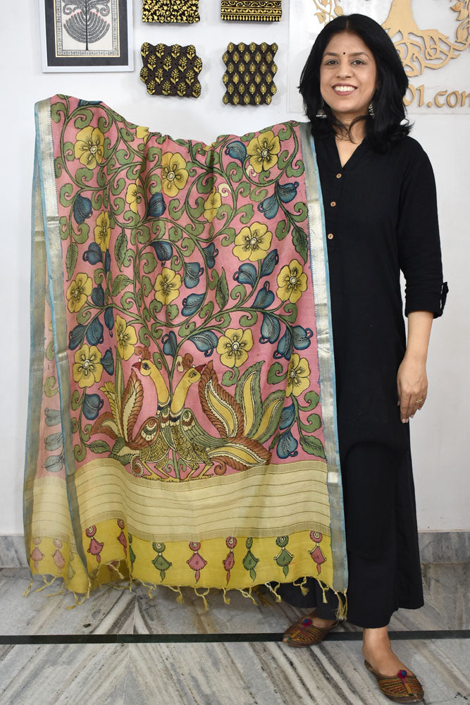 Beautiful Maheshwari Hand Painted Kalamkari Dupatta
