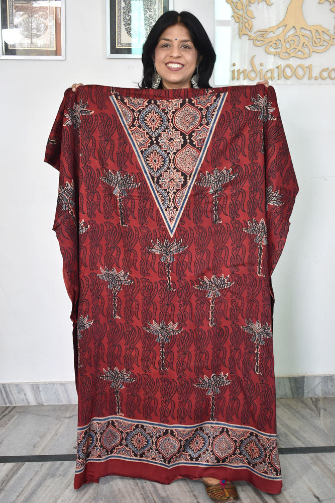 Designer Modal Silk Ajrakh Hand Block Print Kurta Fabric - 2.5 mtrs cut