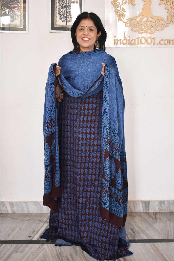 Bagh Hand Block Printed unstitched 3 pc Modal silk suit fabric from MP