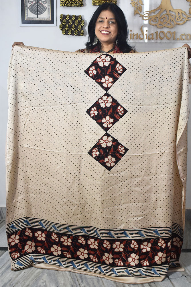 Designer Modal Silk Ajrakh Hand Block Print Kurta Fabric - 2.5 mtrs cut