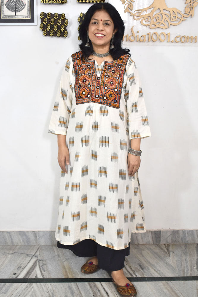 Designer Vintage Tribal patches Ikkat Kurta