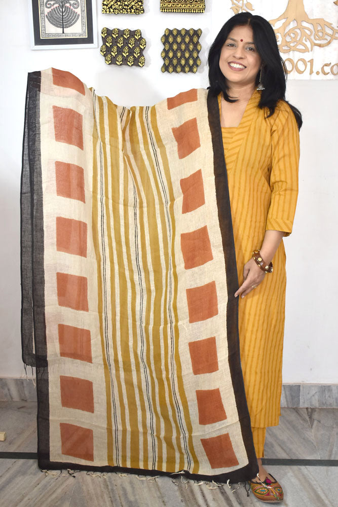Elegant Hand Block Printed Pure Linen dupatta