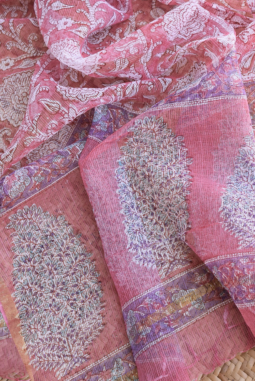 Hand Block Printed Kota Cotton Dupatta with zari border