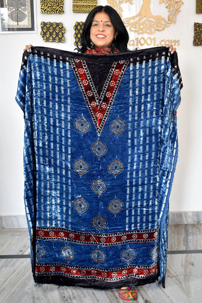 Ajrakh Velvet kurta fabric