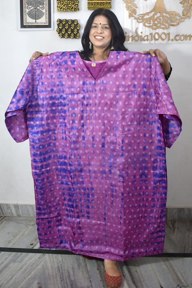 Semi Stitched Block Printed Tussar Silk Kurta