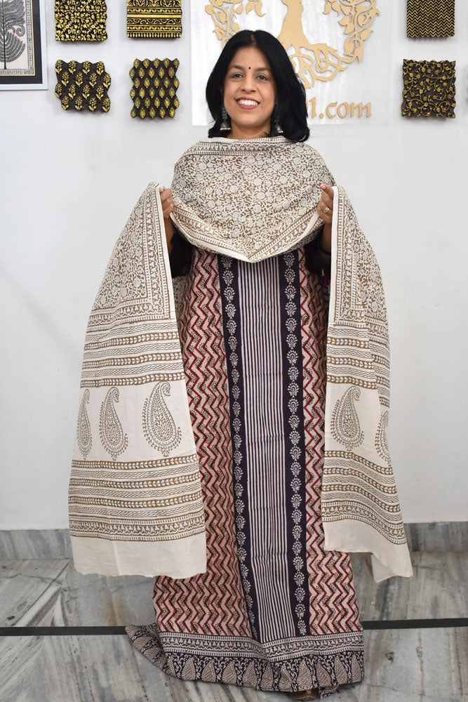 Bagh Hand Block Printed unstitched 3 pc Cotton suit fabric from MP