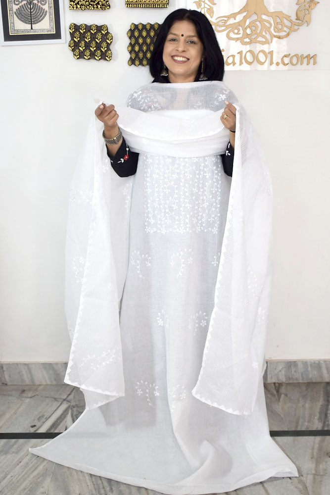 Elegant Kota Kurta & Dupatta set with Hand done Heavy Phool patti work & Cotton Bottom