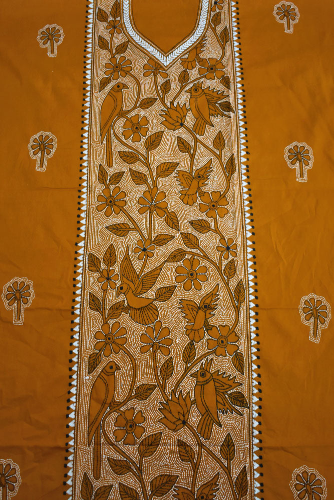 Hand Embroidered Kantha work cotton kurta fabric