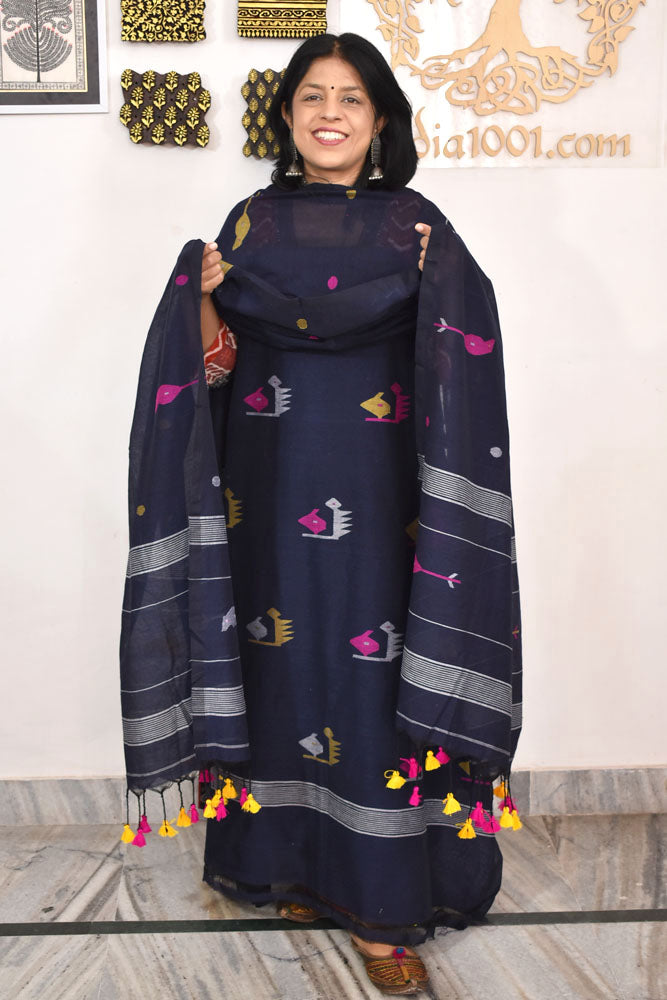 Kalakriti : Beautiful Hand Woven Soft Cotton Jamdani Kurta Fabric & Dupatta set