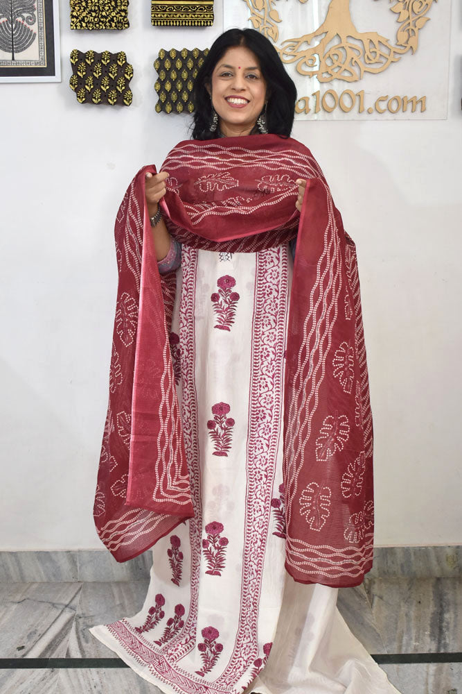 Designer Cotton suits with placement prints & Kota dupatta