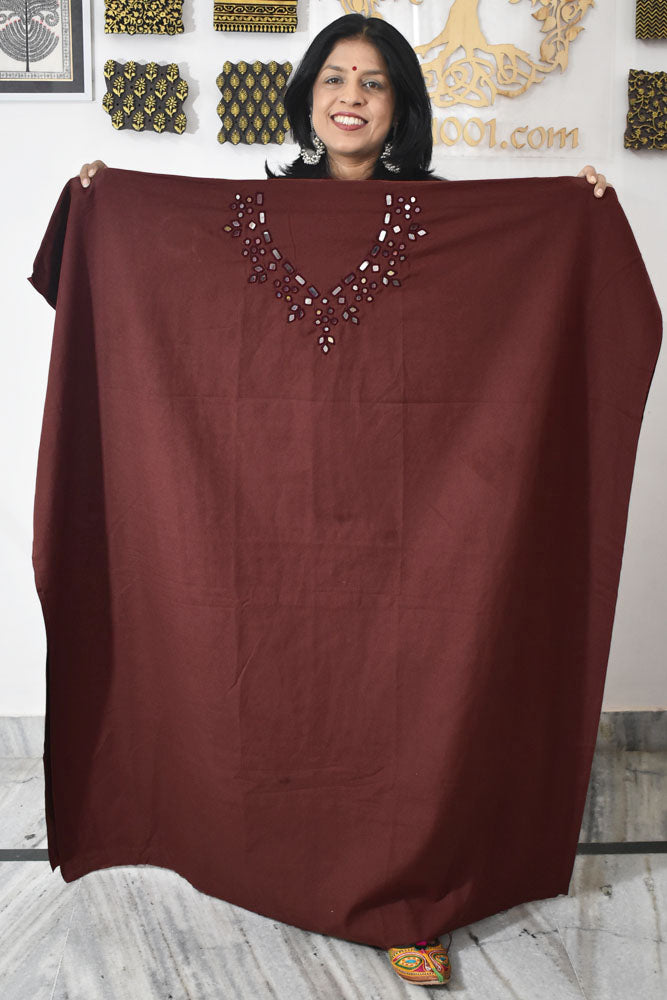 Handwoven cotton kurta fabric with Kutch Mirror work