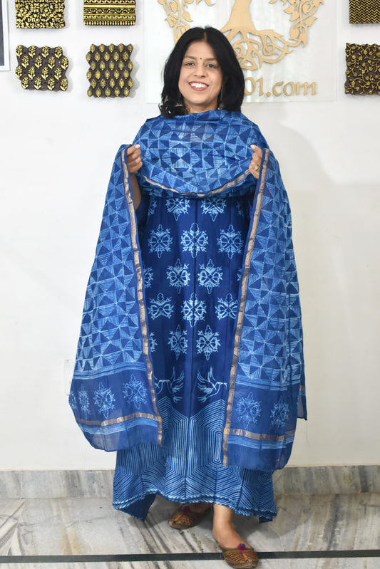 Premium Chanderi Silk Cotton Kurta dupatta sets with Nui Shibori Work