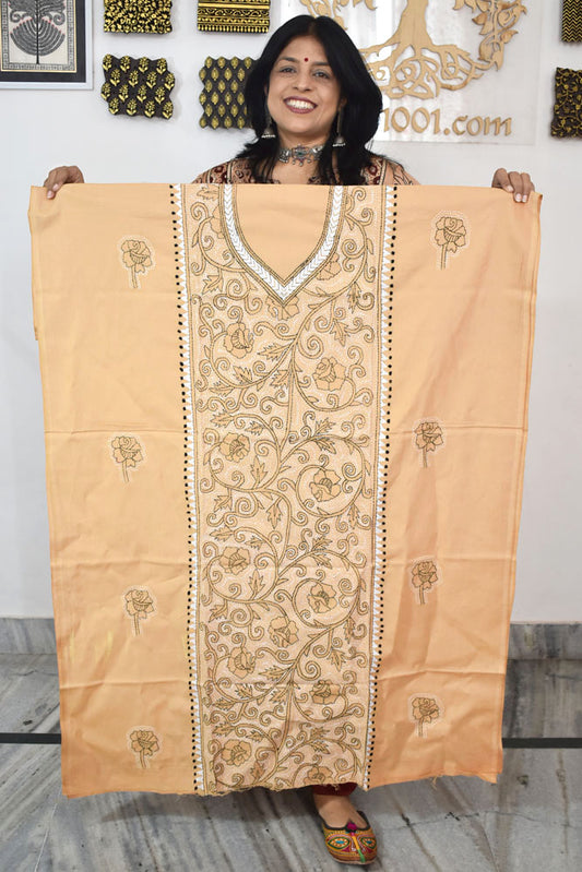 Hand Embroidered Kantha work cotton fabric - (Length 2.8 mtrs )