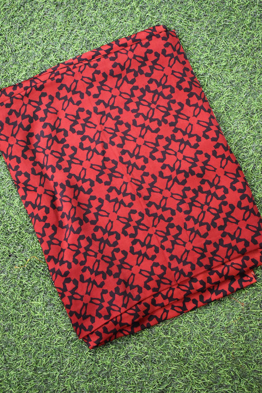 Beautiful Modal Silk Ajrakh Hand Block Print Fabric - 2.5 mtrs cut