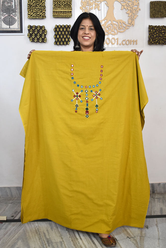 5 mtr cotton fabric with Mirror and Ahir work embroidery on the neck