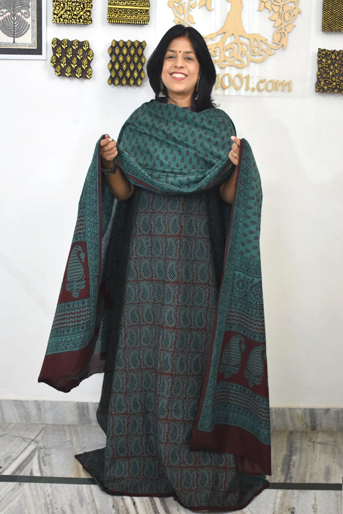 Bagh Hand Block Printed unstitched 3 pc Cotton suit fabric from MP