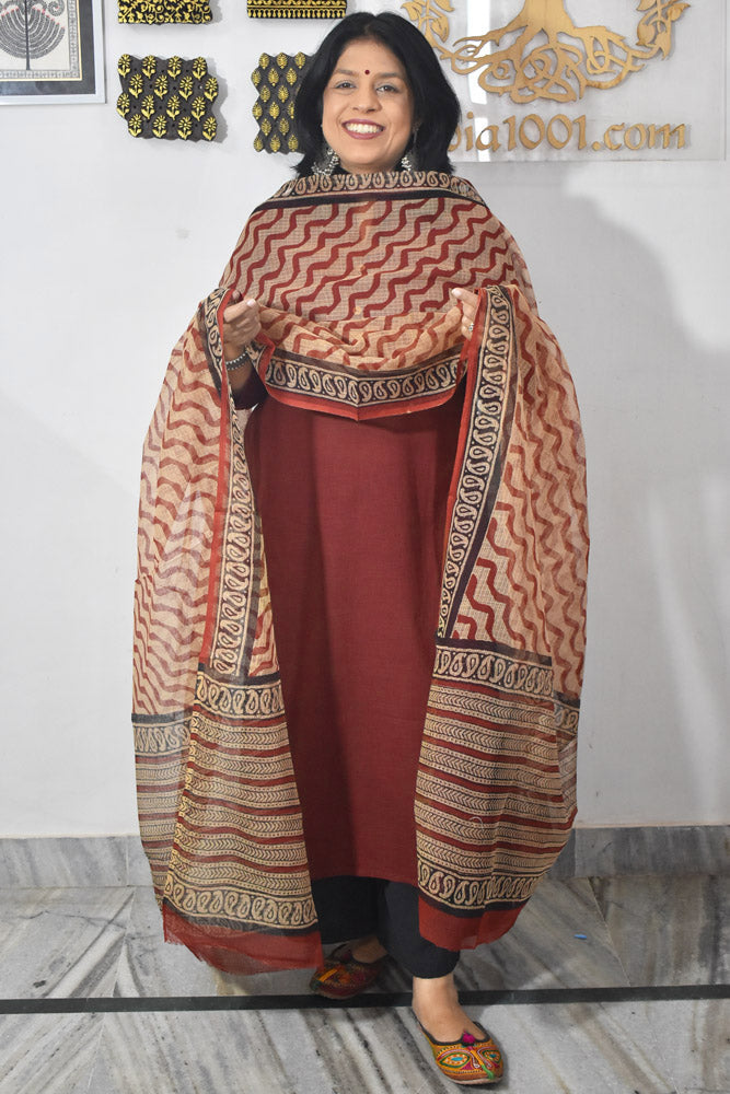 Hand Block Printed Kota Doria Cotton Dupatta
