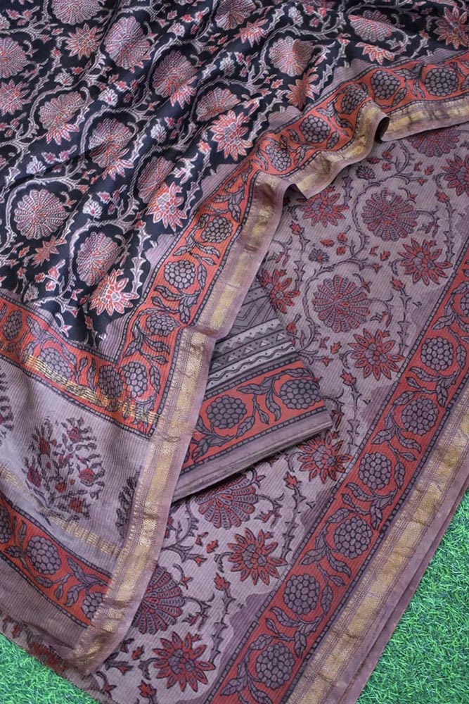 Beautiful Vanaspathi Ajrakh Hand Block Printed Maheshwari set with Bottom