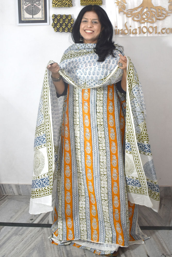 Bagh Hand Block Printed unstitched 3 pc Cotton suit fabric with block print from MP