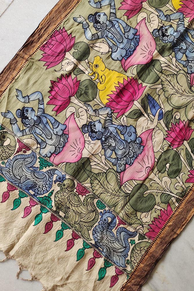 Beautiful Bangalore Cotton Silk Pen Kalamkari Dupatta