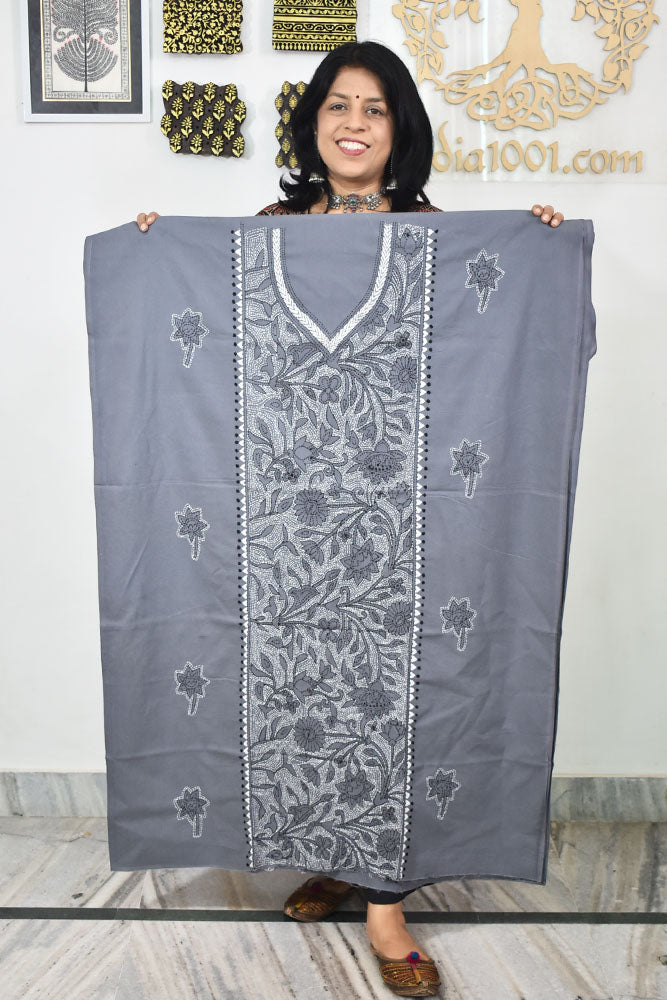 Hand Embroidered Kantha work cotton fabric - (Length 2.8 mtrs )