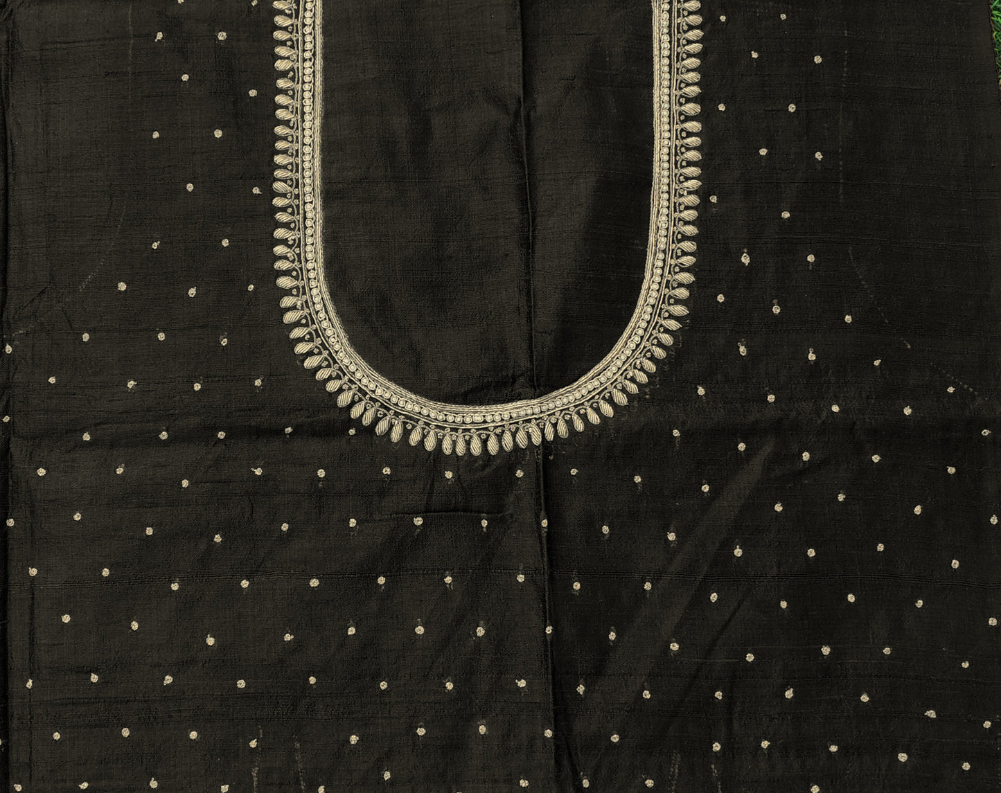 Black - Intricate & Detailed Hand Zardozi, Dabka, Aari , Pearl & Sequin work Blouse Fabric on Pure Raw Silk Fabric