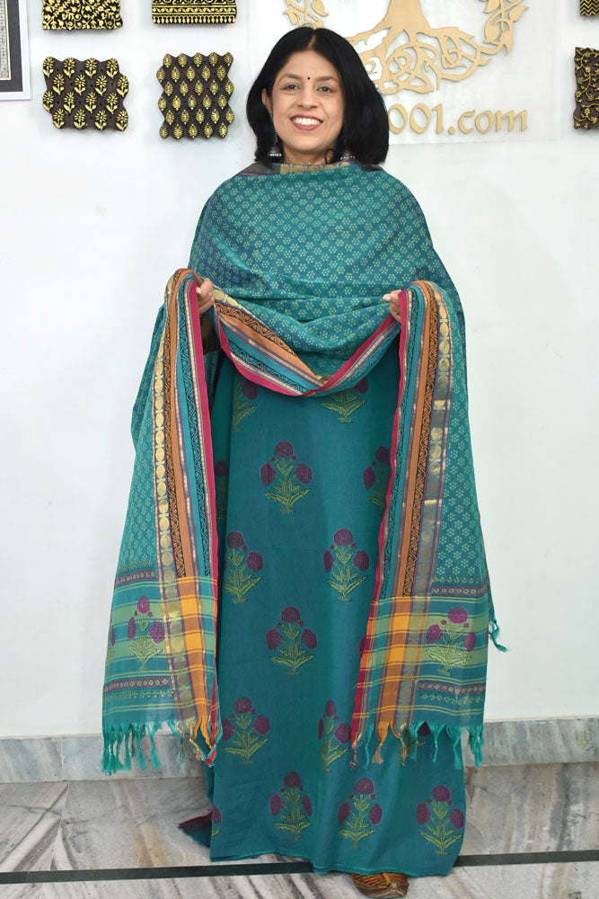 Beautiful Handwoven Cotton suit with Hand block print