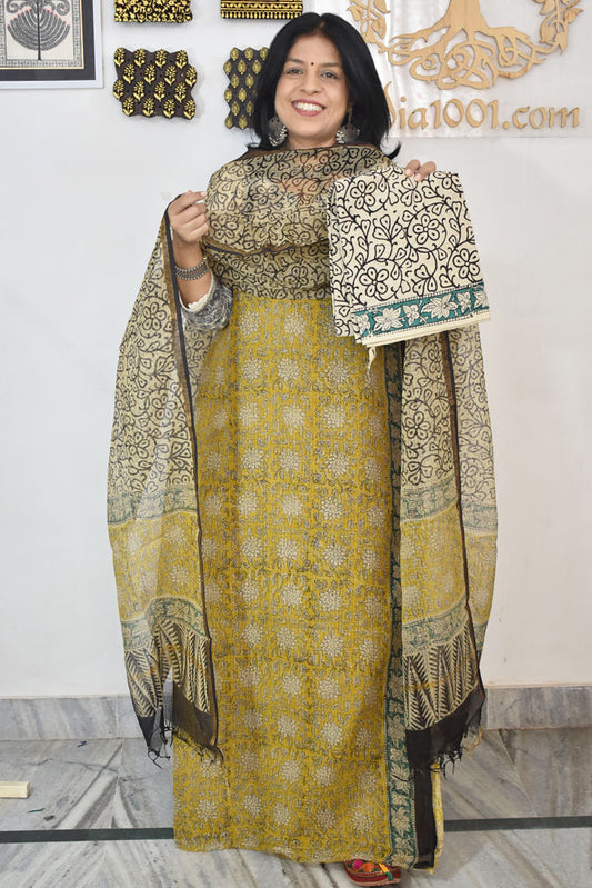Beautiful Kota Doria cotton suit with Hand Block print