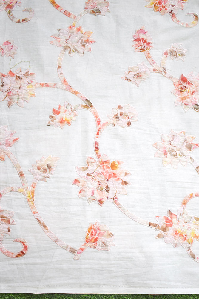 Beautiful cotton ( Kurta) fabric with embroidery - 2.5 mtrs - color White - dyeable