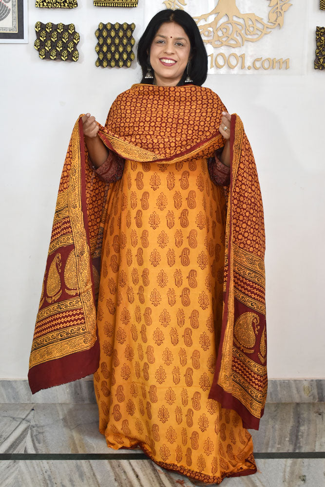Bagh Hand Block Printed unstitched Mulburry silk cotton suit fabric