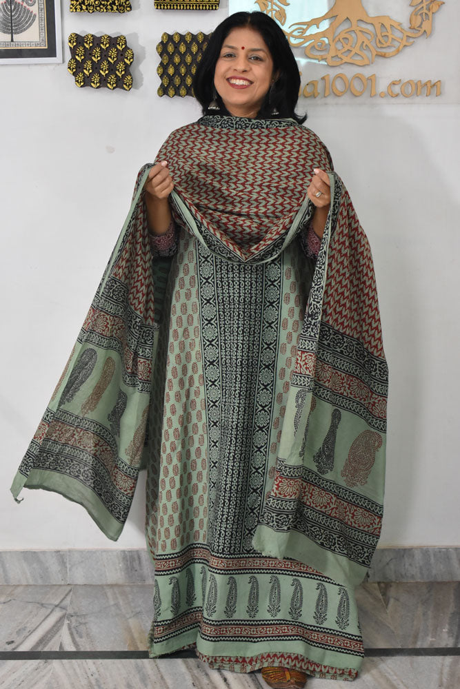 Bagh Hand Block Printed unstitched 3 pc Cotton suit fabric with Placement block print from MP