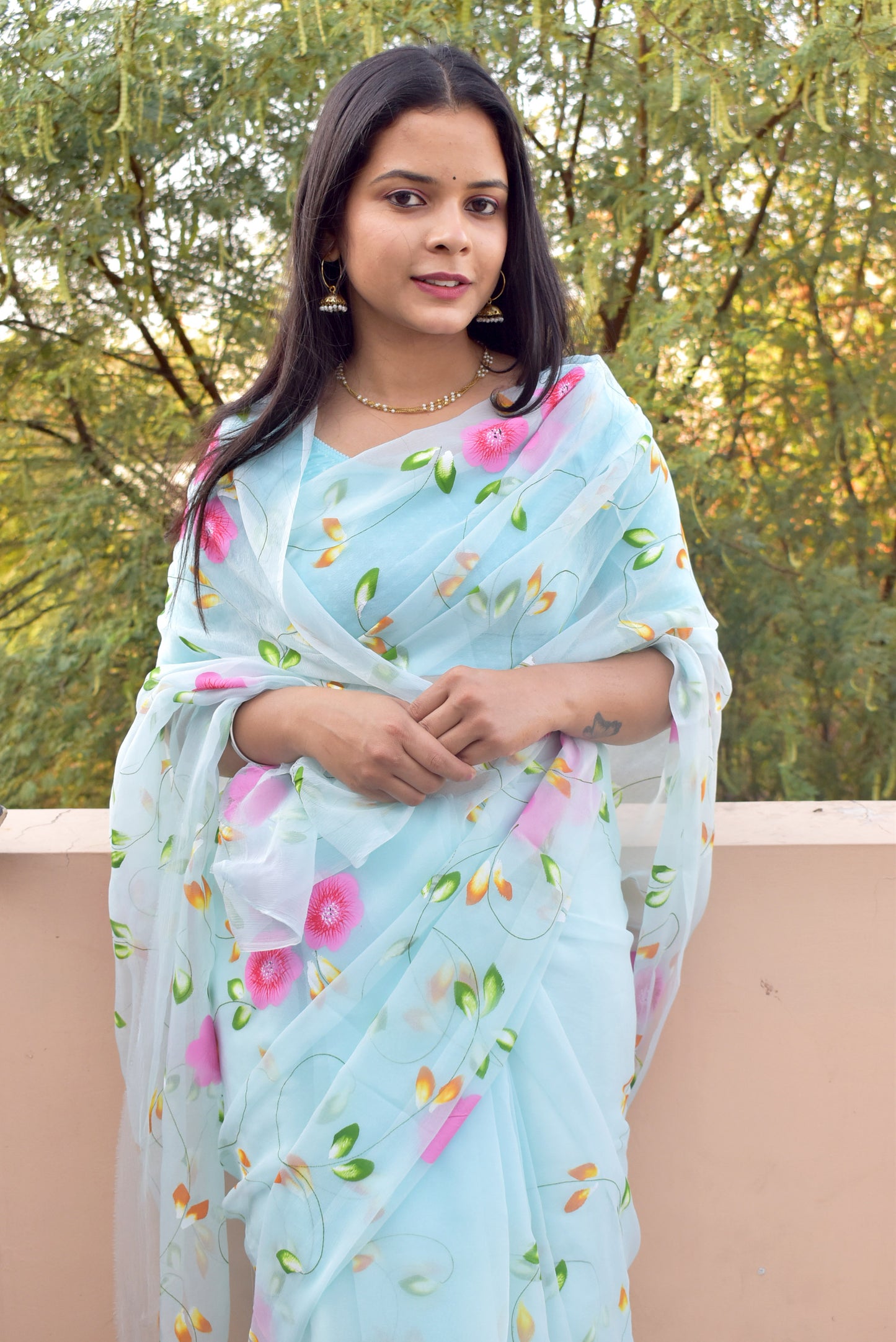 Prakriti : Beautiful Chiffon Saree with Hand Painted Floral Motifs