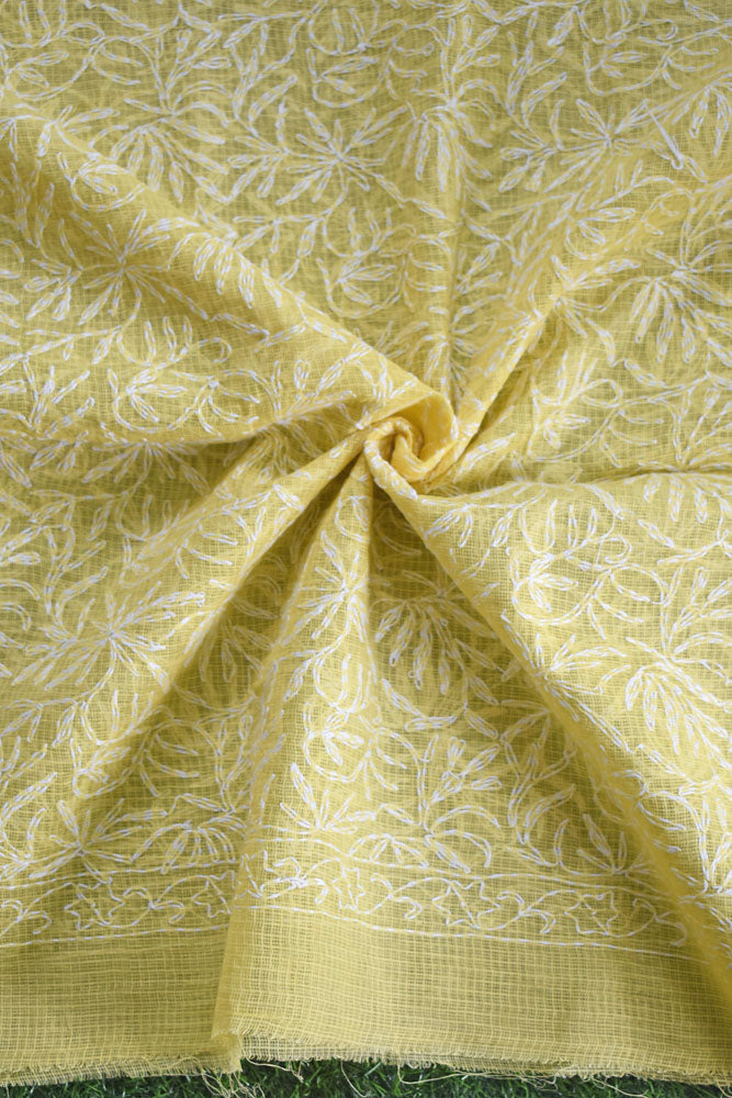 Hand Embroidered Chikankari Tepchi work Kota Doria fabric - (2.8 mtrs )