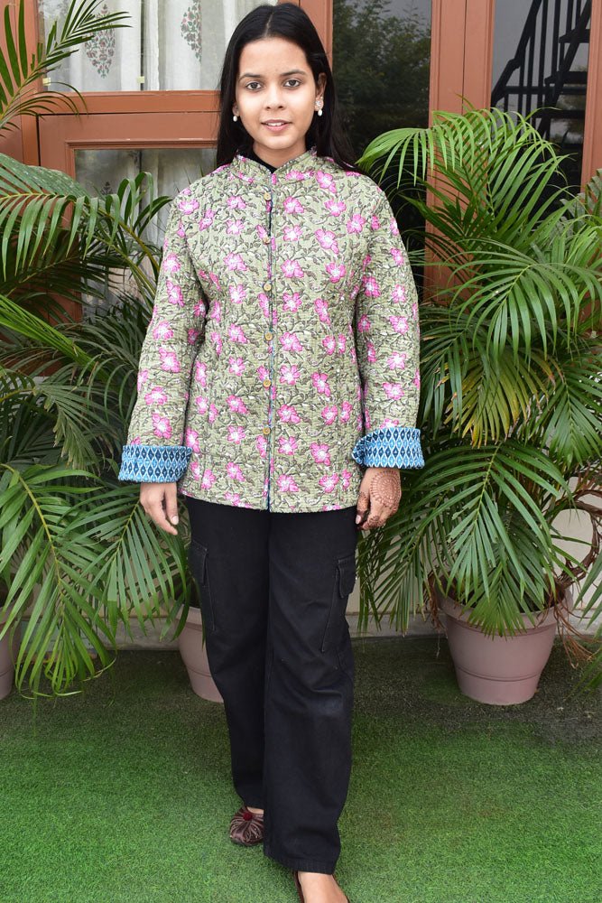 Block Print Quilted Reversible cotton jacket - Size 46