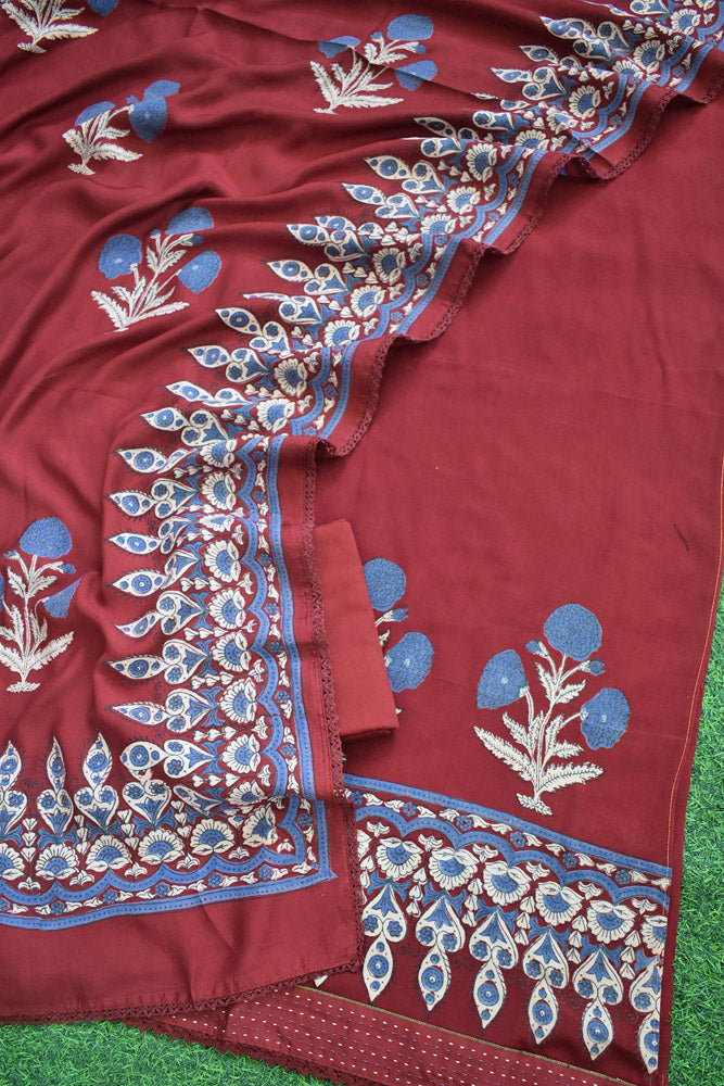 Elegant Hand Block print Modal suit with Modal dupatta