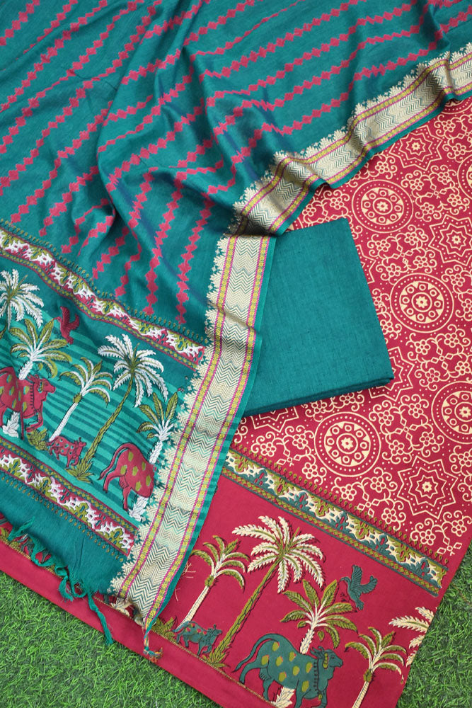 Beautiful Handwoven Cotton suit with Hand block print