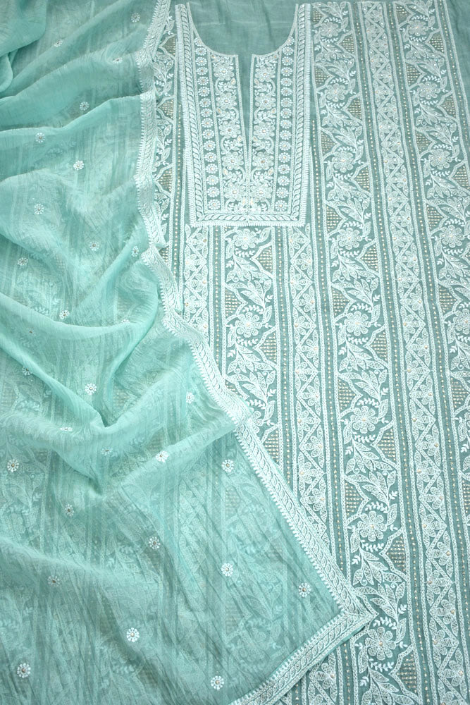 Gorgeous Mul Chanderi Kurta fabric & Dupatta set with embroidery