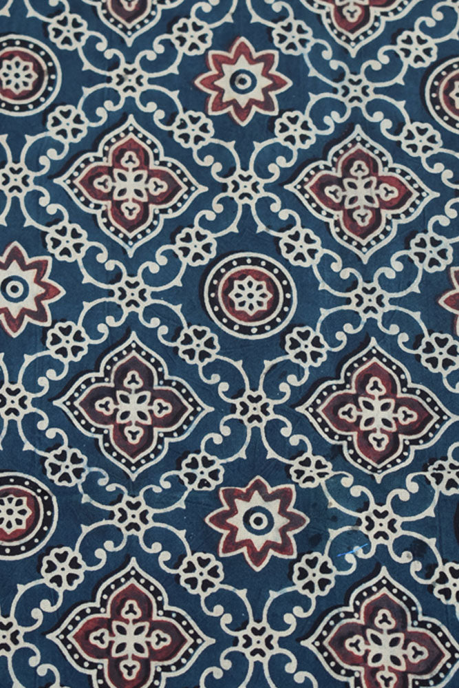 Ajrakh Hand Block Printed Cotton Cut ( blouse) Fabric